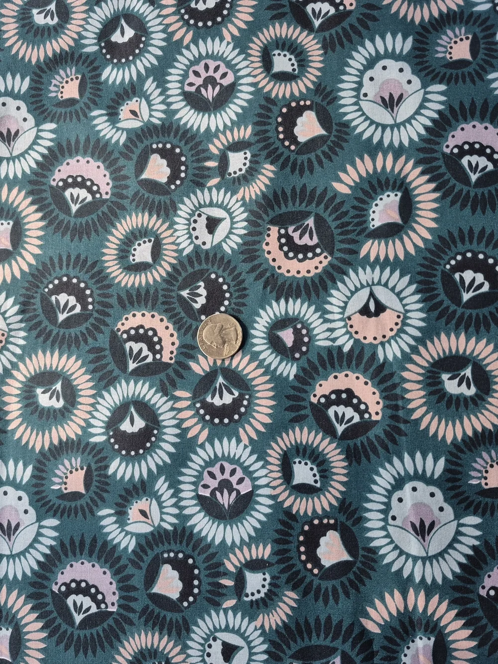 Floral Circles Cotton Fabric 2 Yards Blue Pink Black Quilting Sewing Crafts